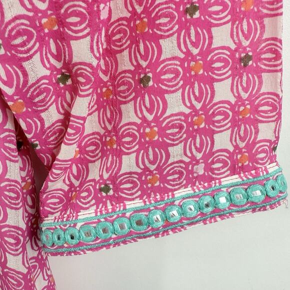 Vineyard Vines Cowrie Shell Mirrored 100% Silk Tunic Dress Size 4 Embroidered - Picture 3 of 16